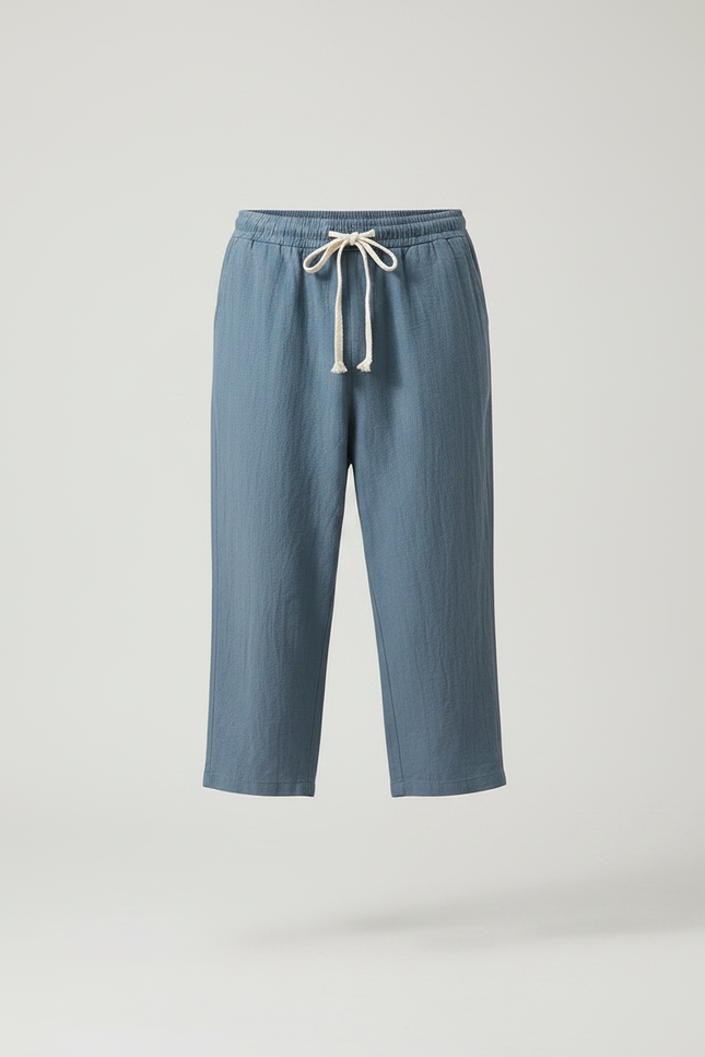 Pantalon Japonais Bleu Coton Ample Court Cordon Décontracté - Lin - vue 3