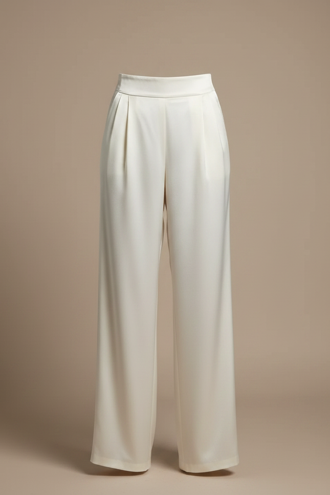 Pantalon Japonais Crème Satiné Fluide Élégant Femme - Blanc - vue 3