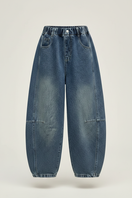 Pantalon Japonais Denim Ample Large Bleu Élastique Confortable - Jean - vue 3