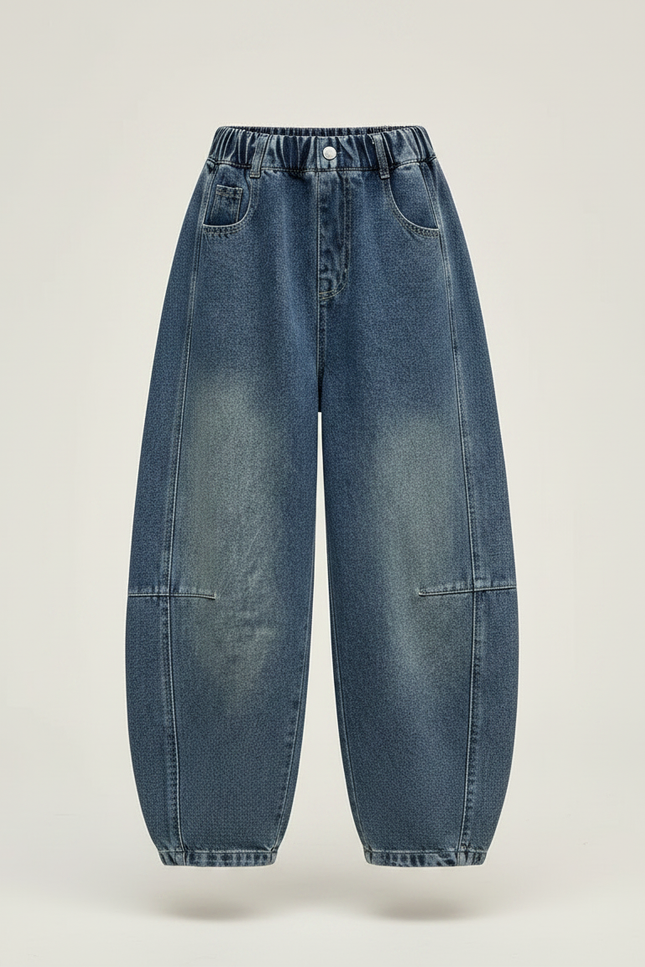 Pantalon Japonais Denim Ample Large Bleu Élastique Confortable - Jean - vue 3