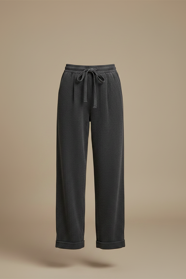 Pantalon Japonais Côtelé Ample Gris Cordon Décontracté - Cordé - vue 3