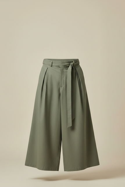 Pantalon Japonais Kaki Ample Ceinturé Fluide Coton - vue 3