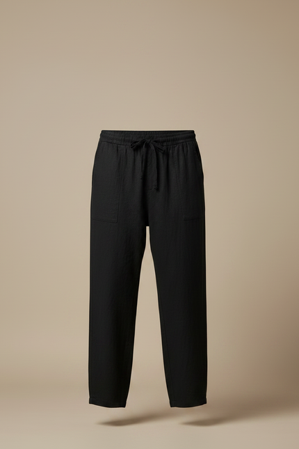 Pantalon Japonais Noir Fluide Ample Cordon Décontracté Homme - Lin - vue 3