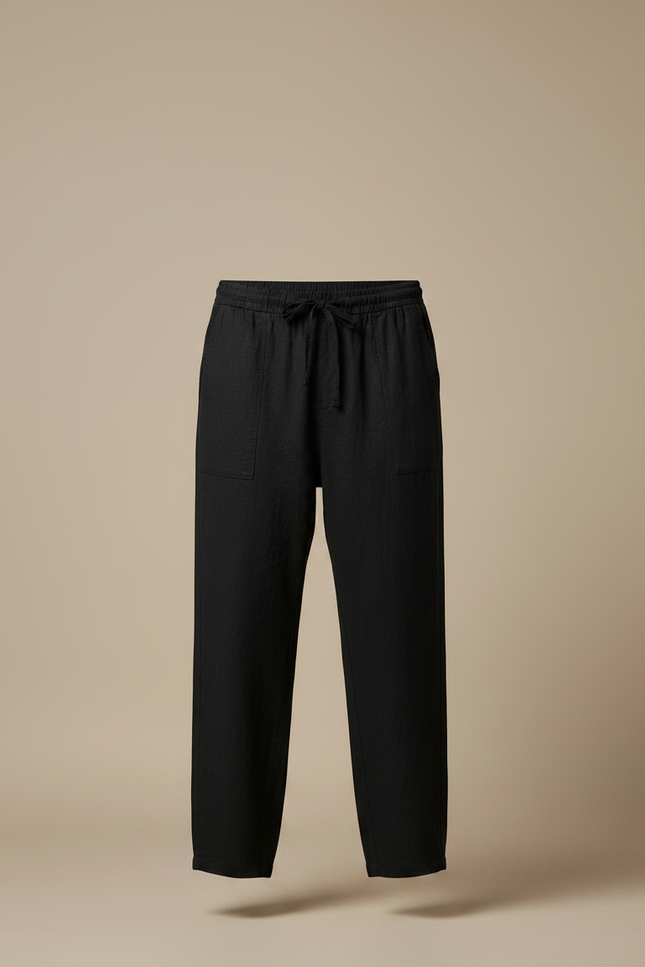 Pantalon Japonais Noir Fluide Ample Cordon Décontracté Homme - Lin - vue 3