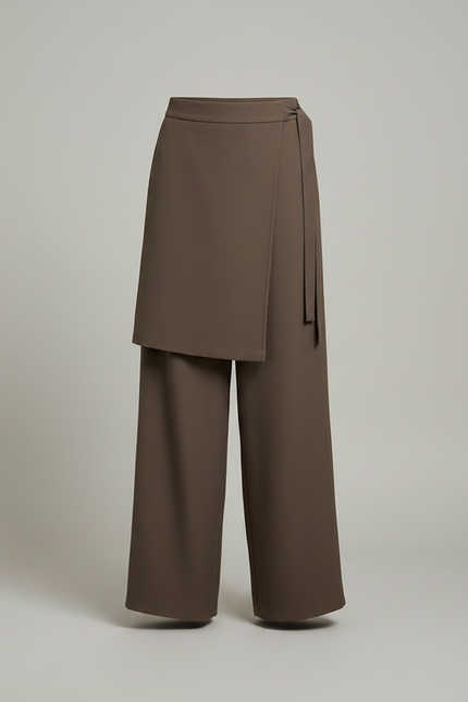 Pantalon Japonais Asymétrique Marron Fluide Élégant Large - Polyester - vue 3