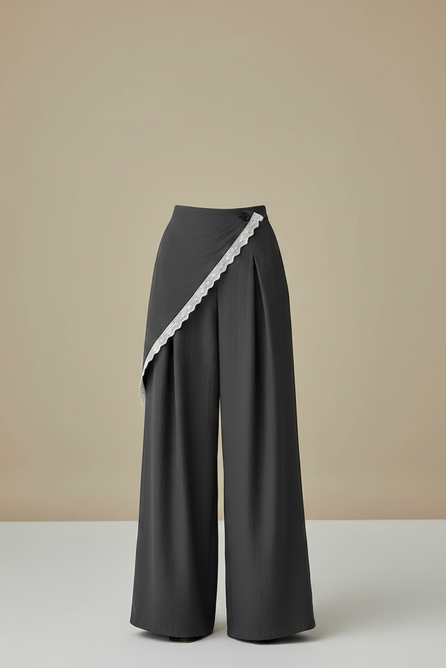 Pantalon Japonais Jupe-culotte Asymétrique Dentelle Gris Élégant - Viscose - vue 3