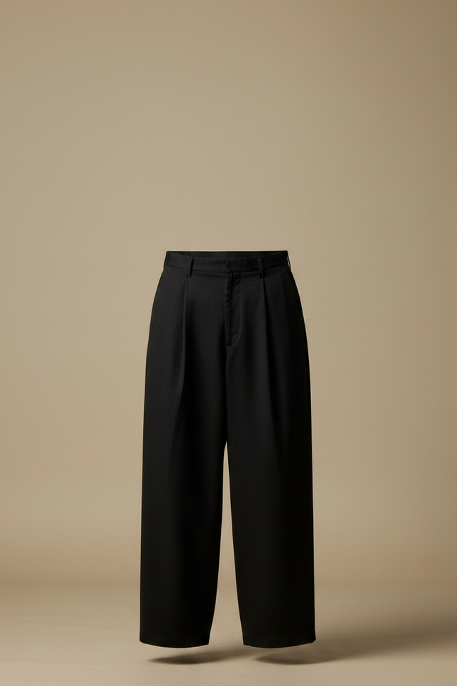 Pantalon Japonais Noir Ample Plissé Coton Décontracté - vue 3