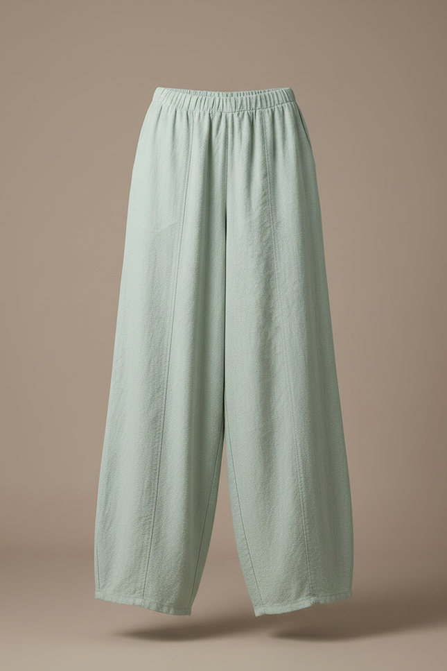 Pantalon Japonais Vert Ample Lin Fluide Femme - vue 3