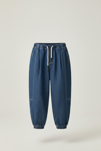 Pantalon Japonais Denim Bleu Ample Élastiqué Enfant - Jean - vue 3