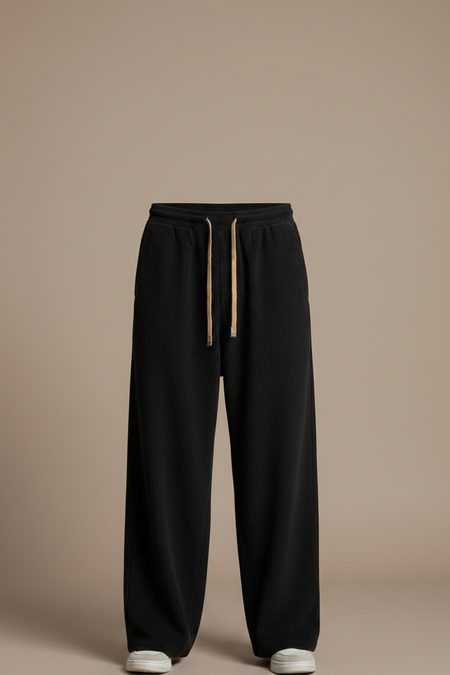 Pantalon Japonais Velours Côtelé Noir Ample Décontracté Homme - Cordé - vue 3