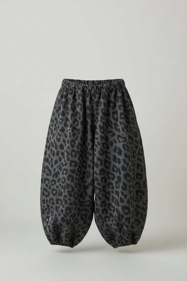 Pantalon Japonais Léopard Ample Sarouel Enfant - Gris Molleton - vue 3