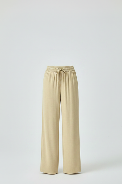 Pantalon Japonais Beige Ample Fluide Cordon Élégant - Viscose - vue 3