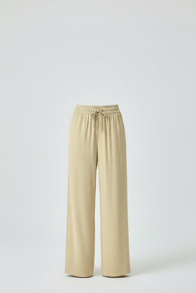 Pantalon Japonais Beige Ample Fluide Cordon Élégant - Viscose - vue 3