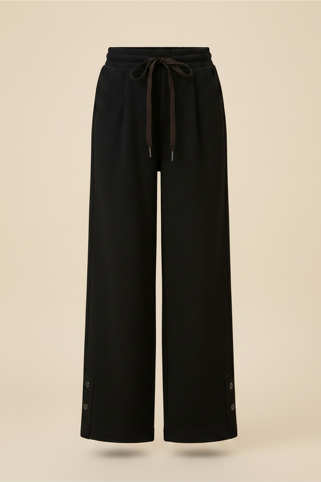 Pantalon Japonais Noir Côtelé Ample Décontracté Fille - Cordé - vue 3