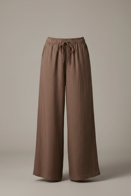 Pantalon Japonais Marron Lin Ample Fluide Femme - vue 3