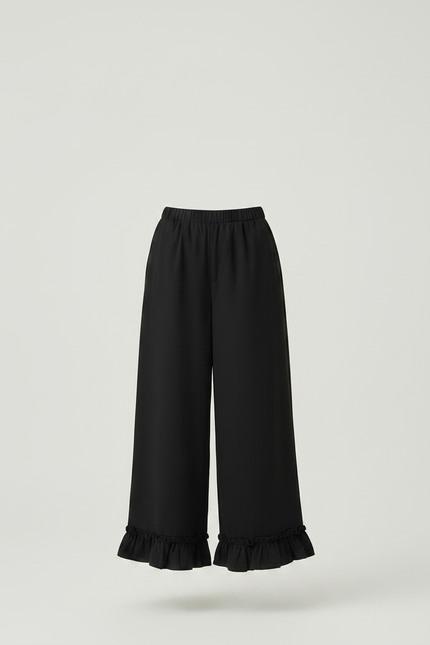 Pantalon Japonais Noir Fluide Ample Volants Fille Décontracté - Polyester - vue 3