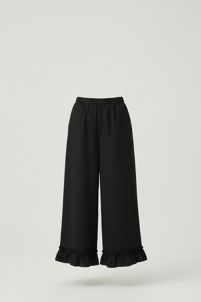 Pantalon Japonais Noir Fluide Ample Volants Fille Décontracté - Polyester - vue 3