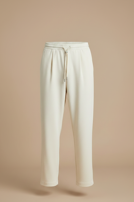 Pantalon Japonais Crème Ample Décontracté Fluide Coton - Beige Maille - vue 3