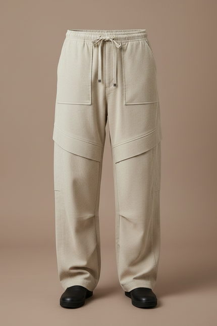 Pantalon Japonais Beige Ample Côtelé Décontracté Homme - Cordé - vue 3