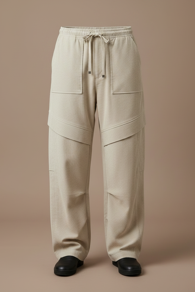 Pantalon Japonais Beige Ample Côtelé Décontracté Homme - Cordé - vue 3
