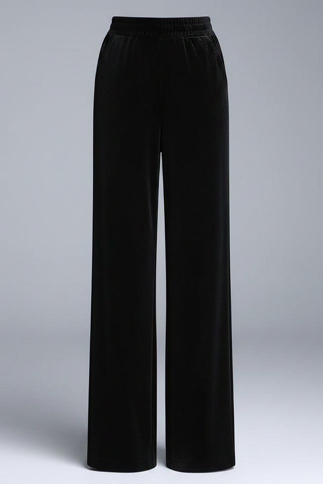 Pantalon Japonais Velours Noir Ample Taille Haute Droit - vue 3