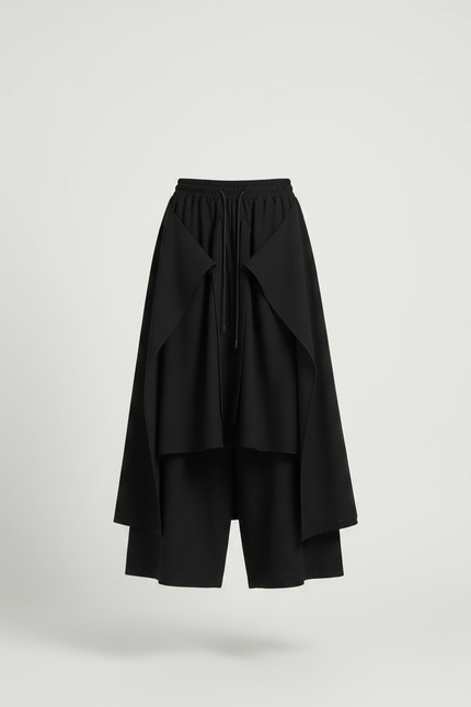 Pantalon Japonais Noir Fluide Drapé Asymétrique Femme - Polyester - vue 3