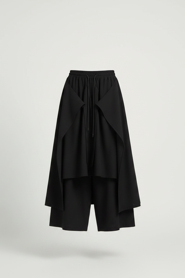 Pantalon Japonais Noir Fluide Drapé Asymétrique Femme - Polyester - vue 3