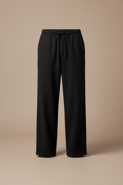 Pantalon Japonais Noir Ample Texturé Décontracté Homme - Maille - vue 3