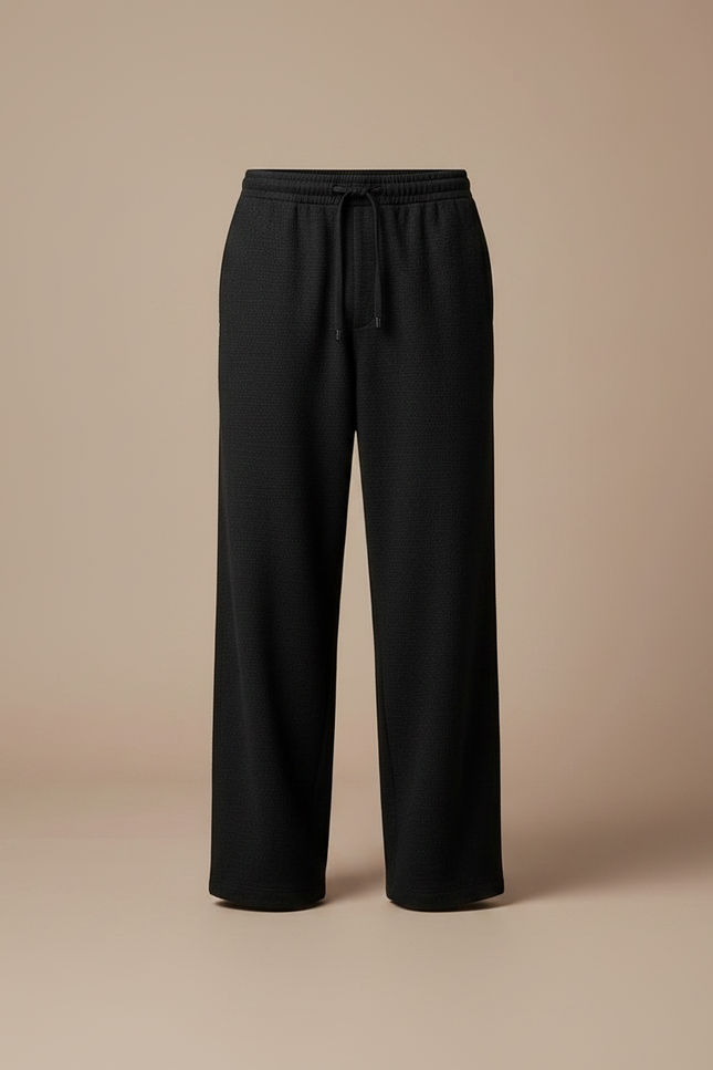 Pantalon Japonais Noir Ample Texturé Décontracté Homme - Maille - vue 3