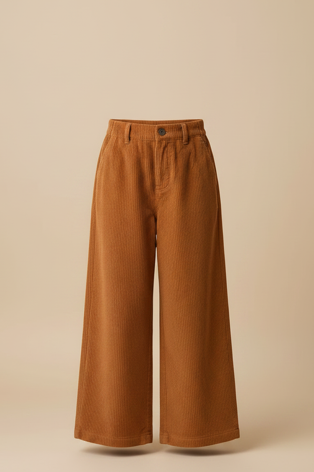 Pantalon Japonais Marron Côtelé Ample Droit Enfant - Cordé - vue 3
