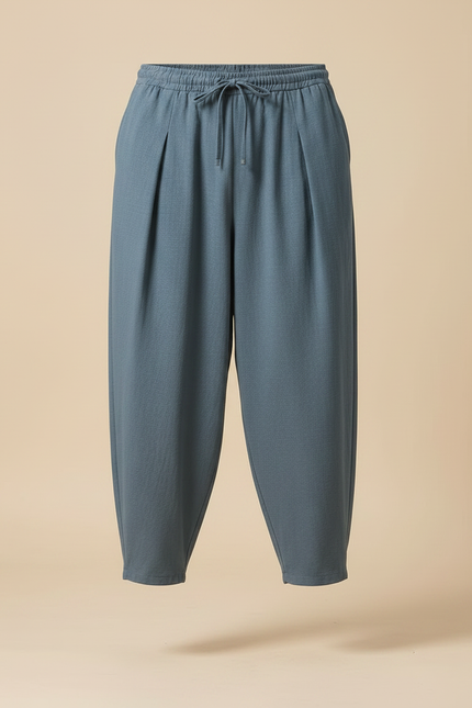 Pantalon Japonais Bleu Lin Ample Cordon Décontracté - vue 3