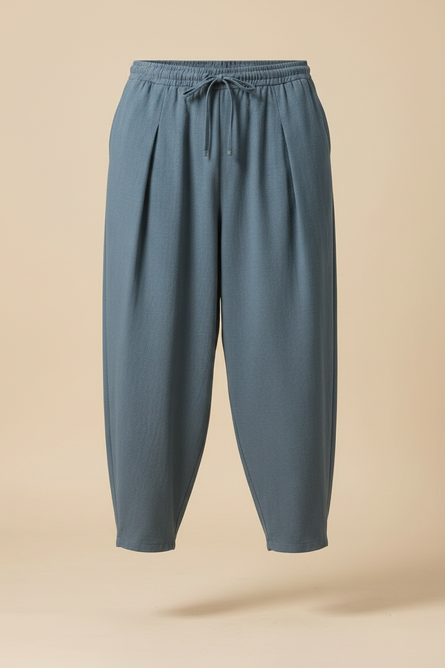 Pantalon Japonais Bleu Lin Ample Cordon Décontracté - vue 3