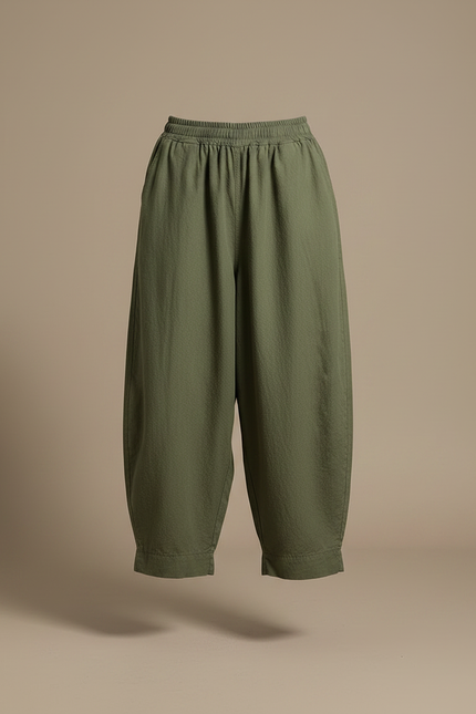Pantalon Japonais Vert Ample Décontracté Fluide - Kaki Lin - vue 3