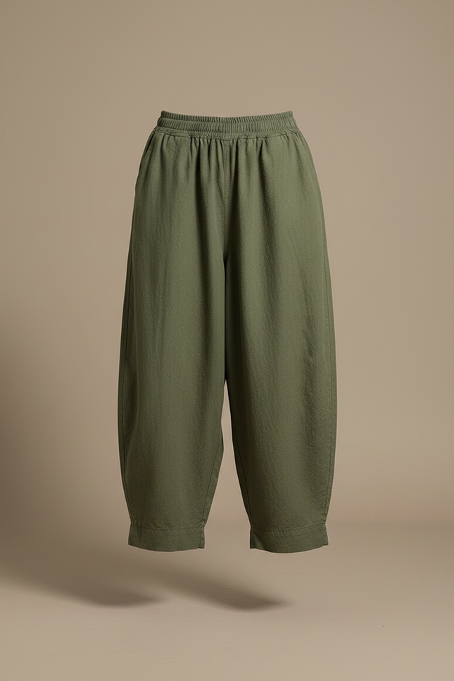 Pantalon Japonais Vert Ample Décontracté Fluide - Kaki Lin - vue 3