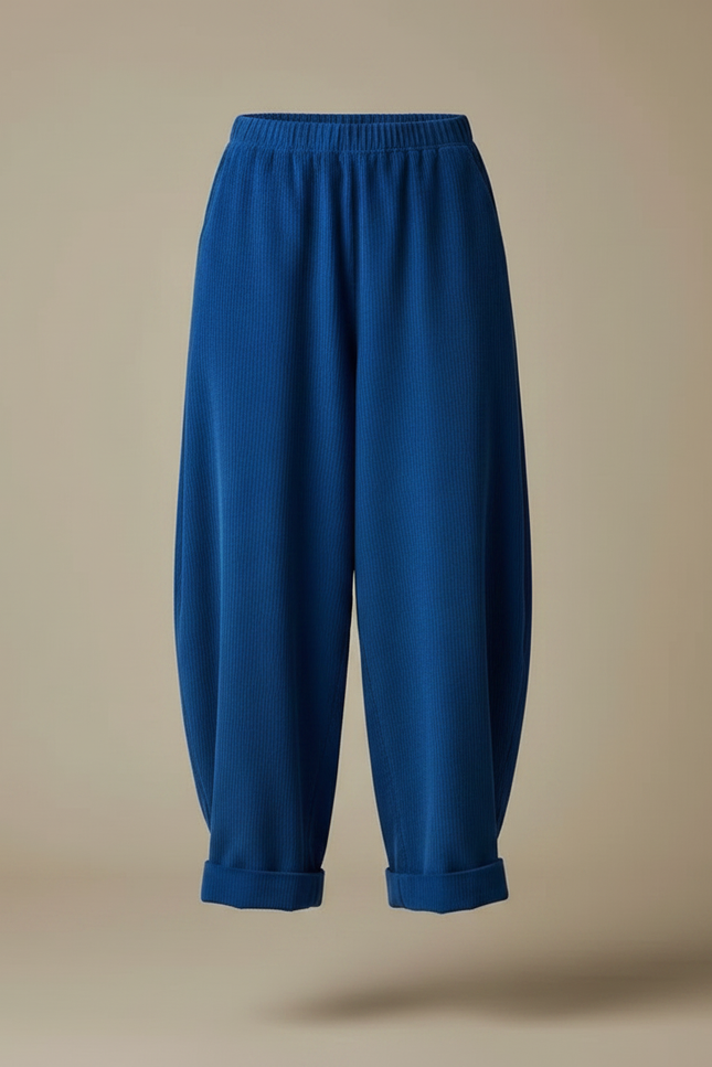 Pantalon Japonais Bleu Côtelé Ample Confortable Décontracté - Cordé - vue 3