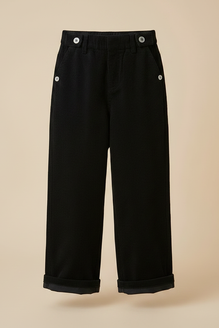 Pantalon Japonais Noir Côtelé Ample Décontracté Boutons - Cordé - vue 3