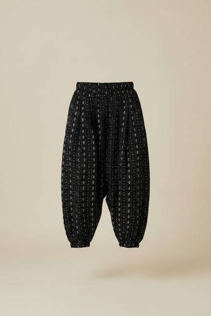 Pantalon Japonais Harem Noir Imprimé Floral Enfant - Viscose - vue 3