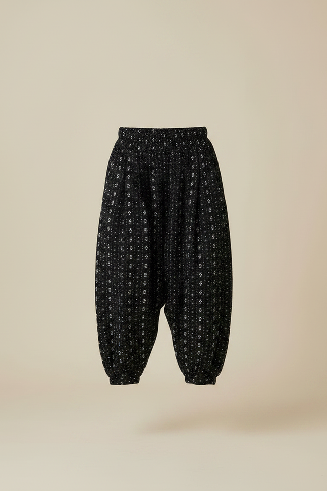 Pantalon Japonais Harem Noir Imprimé Floral Enfant - Viscose - vue 3