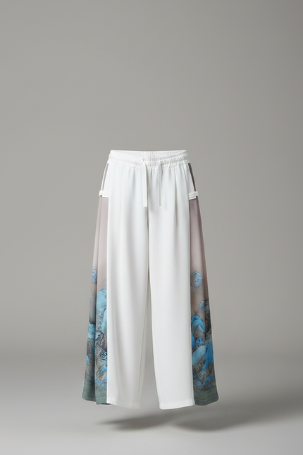 Pantalon Japonais Blanc Ample Imprimé Montagnes Fluide - Viscose - vue 3