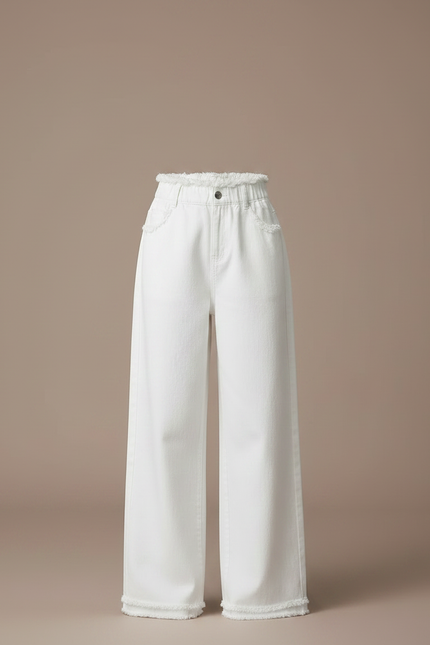 Pantalon Japonais Blanc Large Effiloché Fille Décontracté - Jean - vue 3