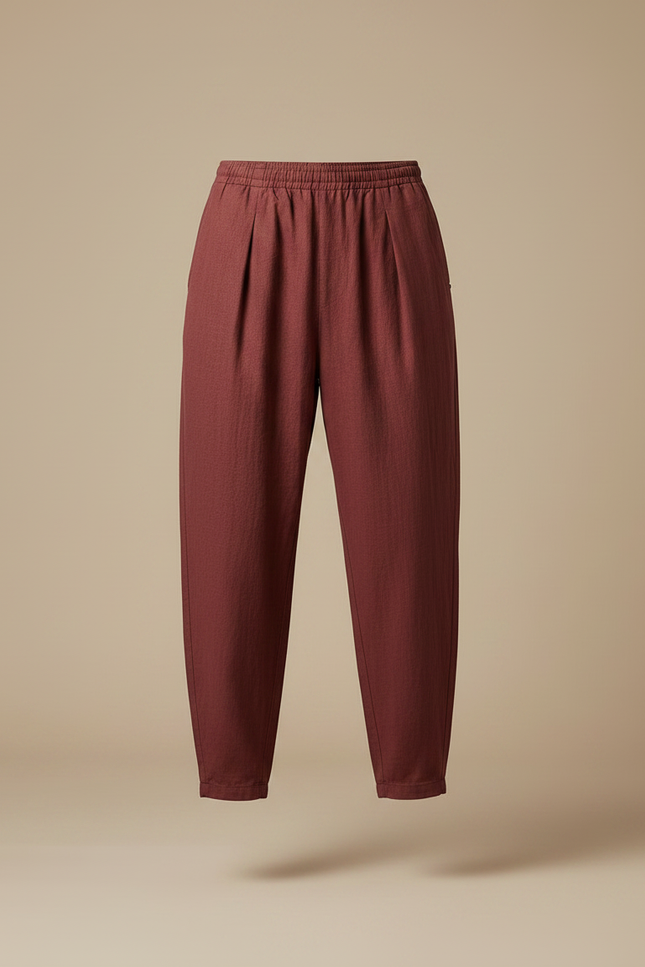 Pantalon Japonais Marron Lin Ample Plissé Homme - Bordeaux - vue 3
