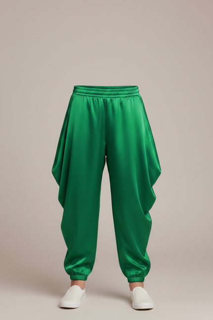 Pantalon Japonais Vert Satin Ample Enfants Fête - vue 3