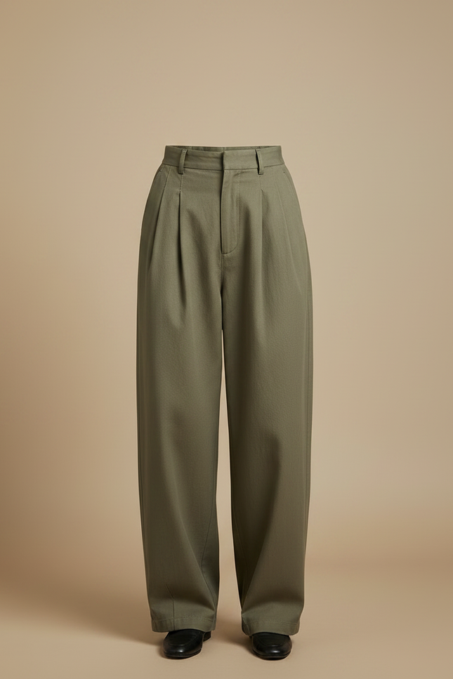 Pantalon Japonais Vert Kaki Ample Plissé Décontracté - Gabardine - vue 3