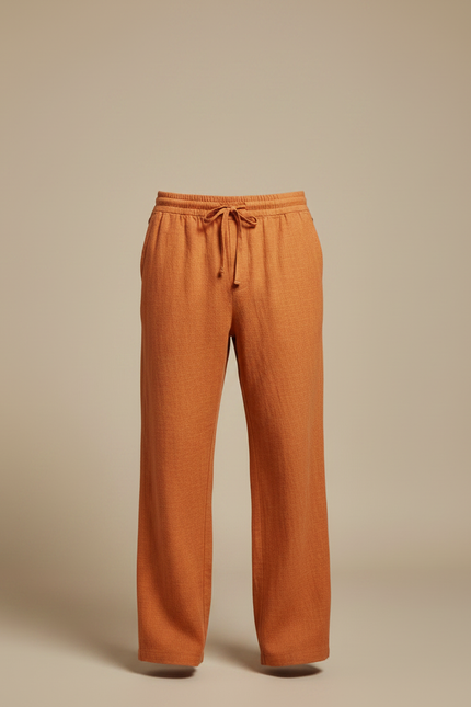 Pantalon Japonais Orange Lin Ample Décontracté Homme - vue 3