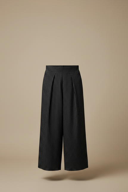 Pantalon Japonais Noir Rayé Plissé Ample Homme - Laine - vue 3