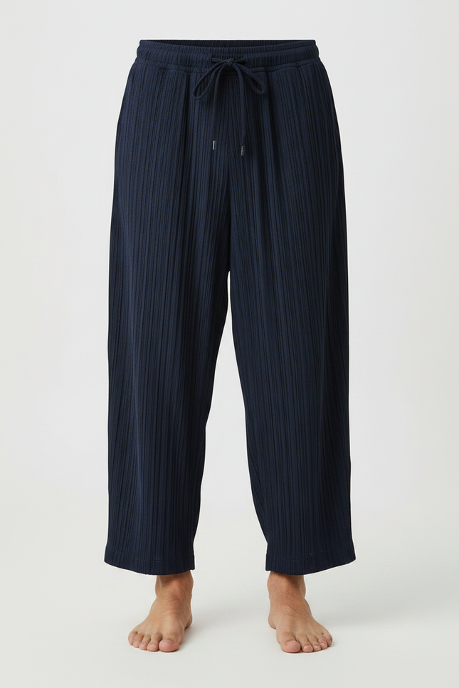 Pantalon Japonais Plissé Bleu Marine Décontracté Fluide - Polyester - vue 3