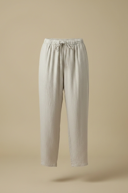 Pantalon Japonais Lin Gris Cordon Ample Femme - vue 3