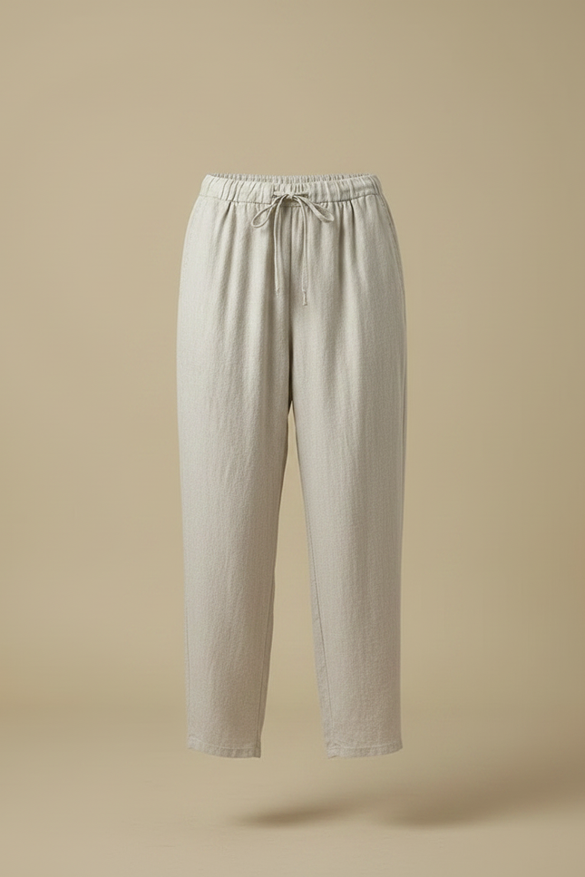 Pantalon Japonais Lin Gris Cordon Ample Femme - vue 3