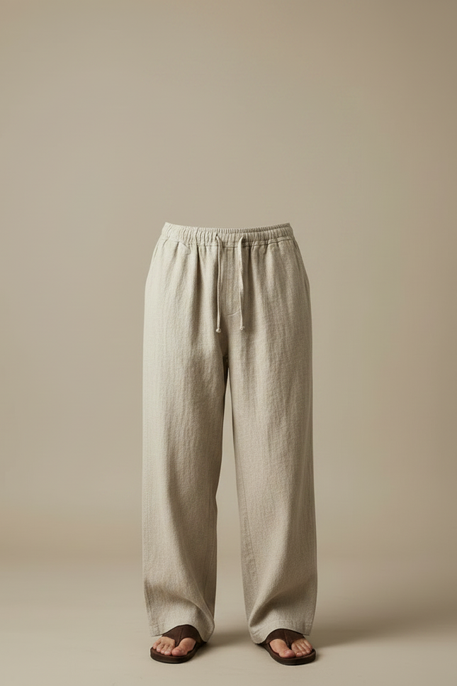 Pantalon Japonais Beige Ample Lin Coton Décontracté - vue 3