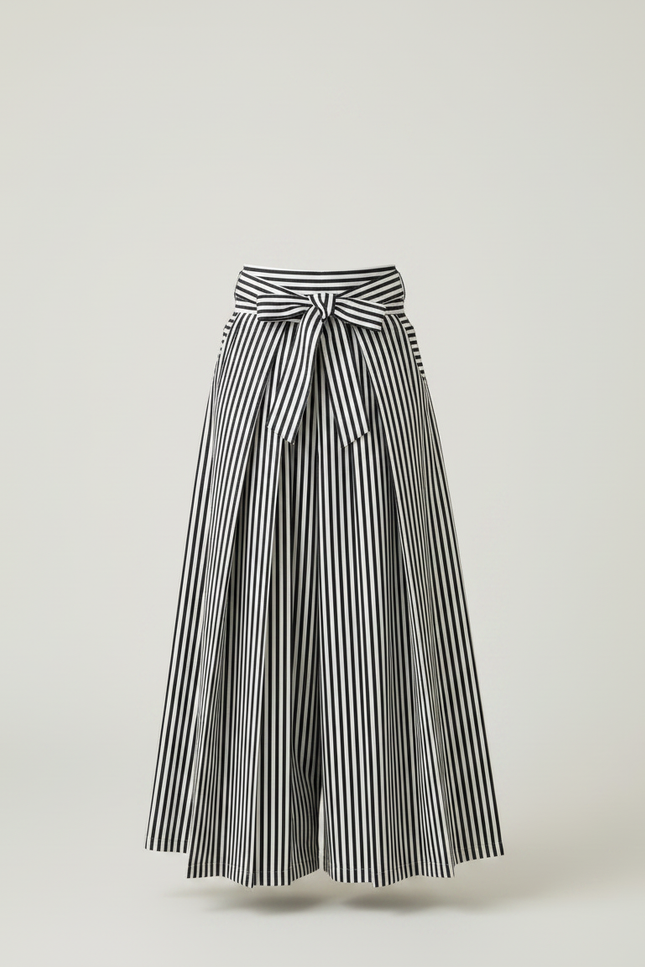 Pantalon Japonais Rayé Ample Noir Blanc Fille - Imprimé Toile - vue 3